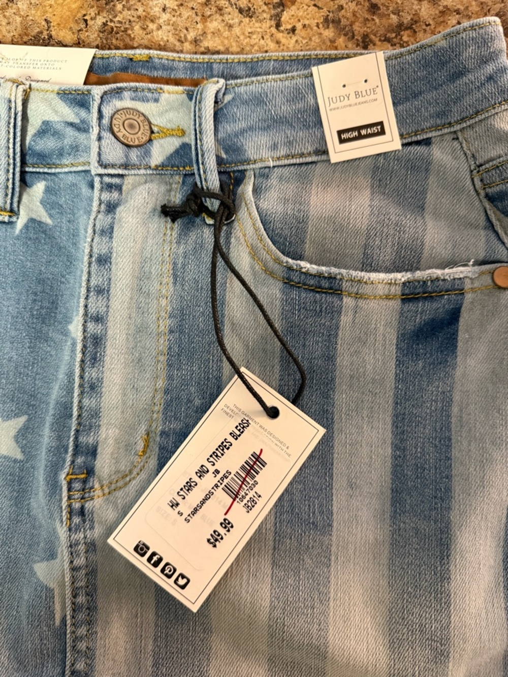 Judy Blue High Waist Denim Star & Stripe Mini Skirt Small - Picture 3 of 7